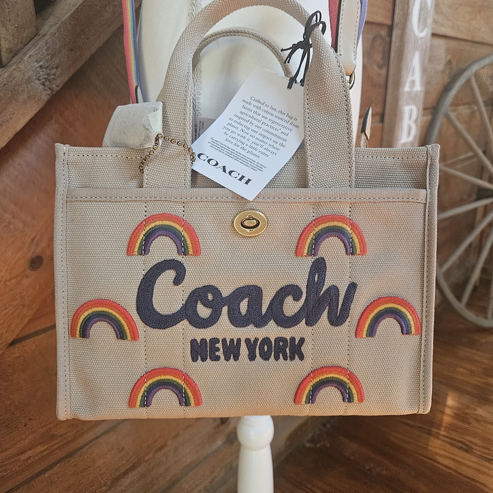 Coach Beige Canvas Tote Bag with Rainbow Accents With Straps - Picture 2 of 14